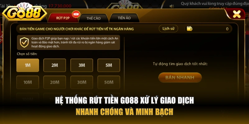 Rút tiền GO88 Hệ thống rút tiền GO88 xử lý giao dịch nhanh chóng và minh bạch