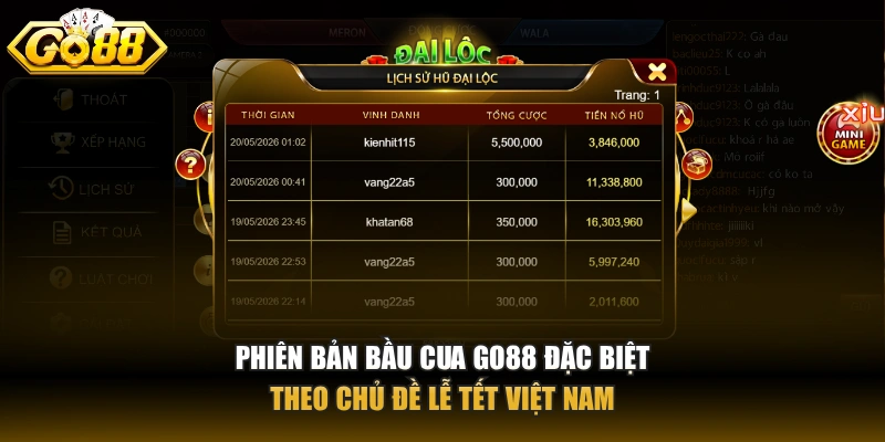 Phiên bản bầu cua GO88 đặc biệt theo chủ đề lễ tết Việt Nam