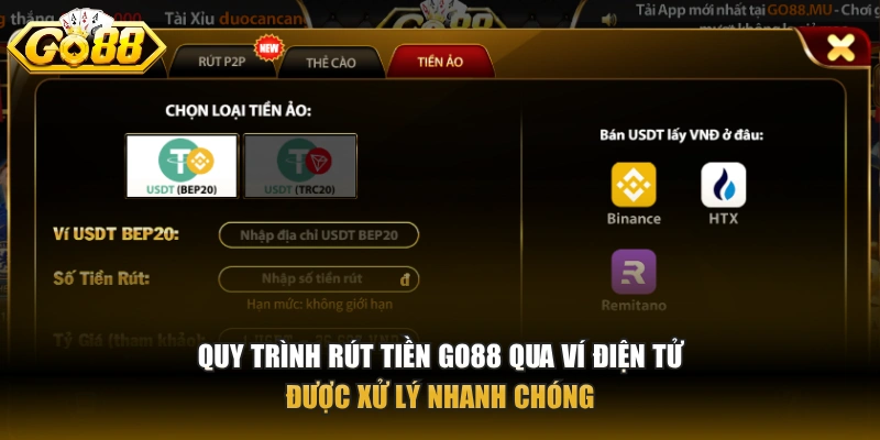 Rút tiền GO88 Quy trình rút tiền GO88 qua ví điện tử được xử lý nhanh chóng
